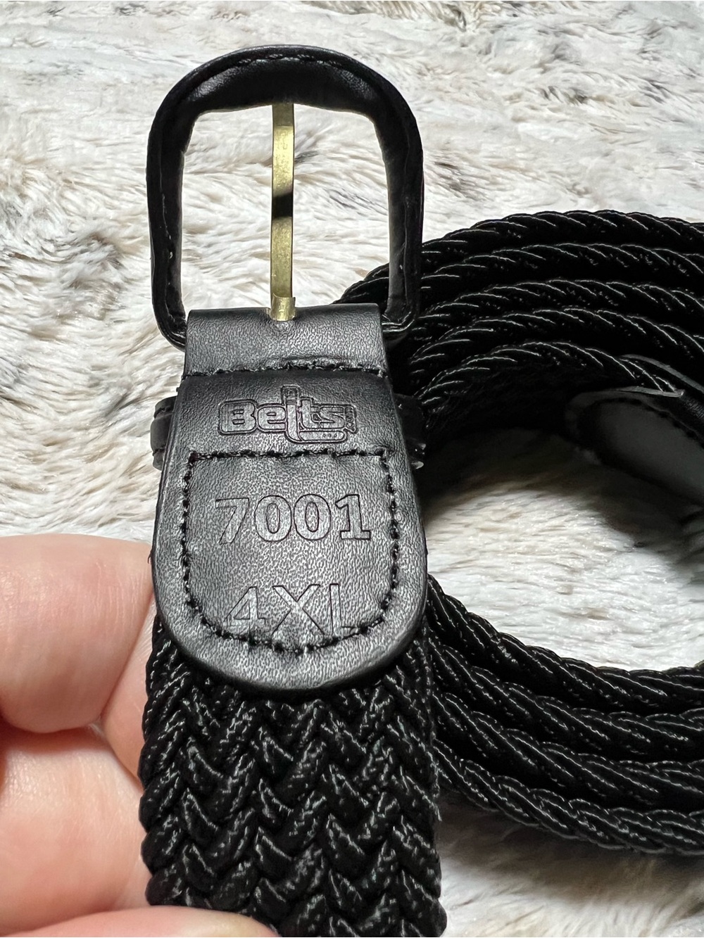 Men's Black Woven Belt with Leather Trim - Picture 2 of 3